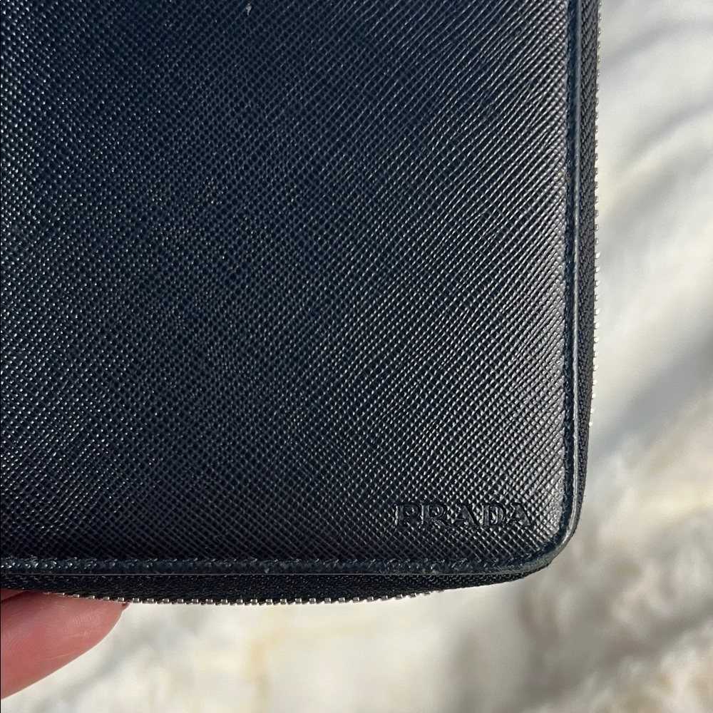 Prada black Leather zip around wallet
